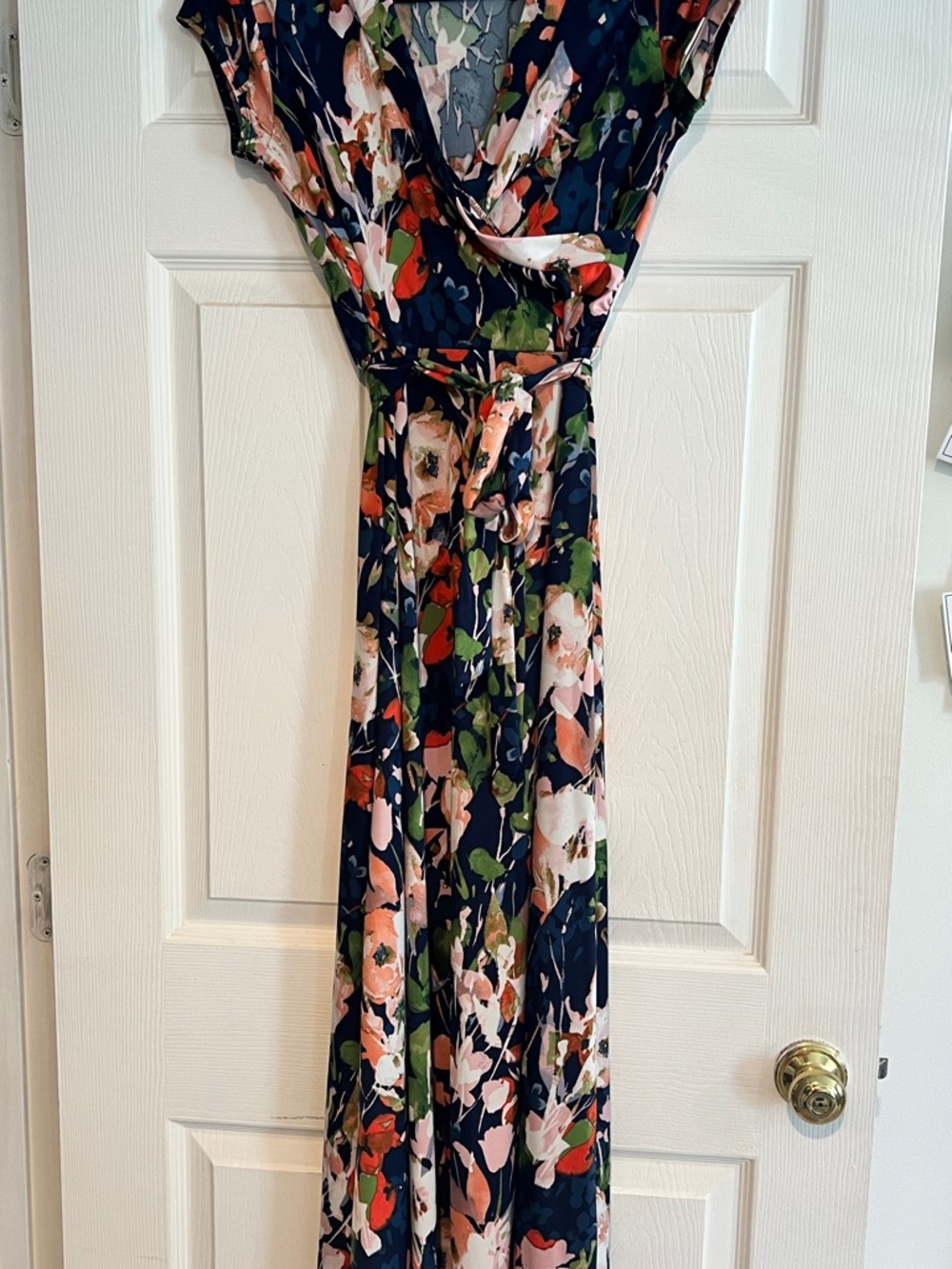 Navy Floral Wrap Maxi Dress - Pink & Green Blooms